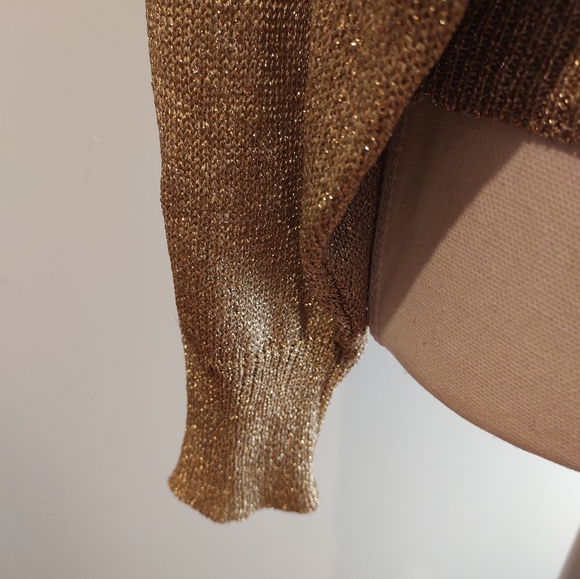 Vintage Dramatic Gold Lame Lurex Draped Open Back Evening Sweater | Sz 12-14 - Picture 7 of 13